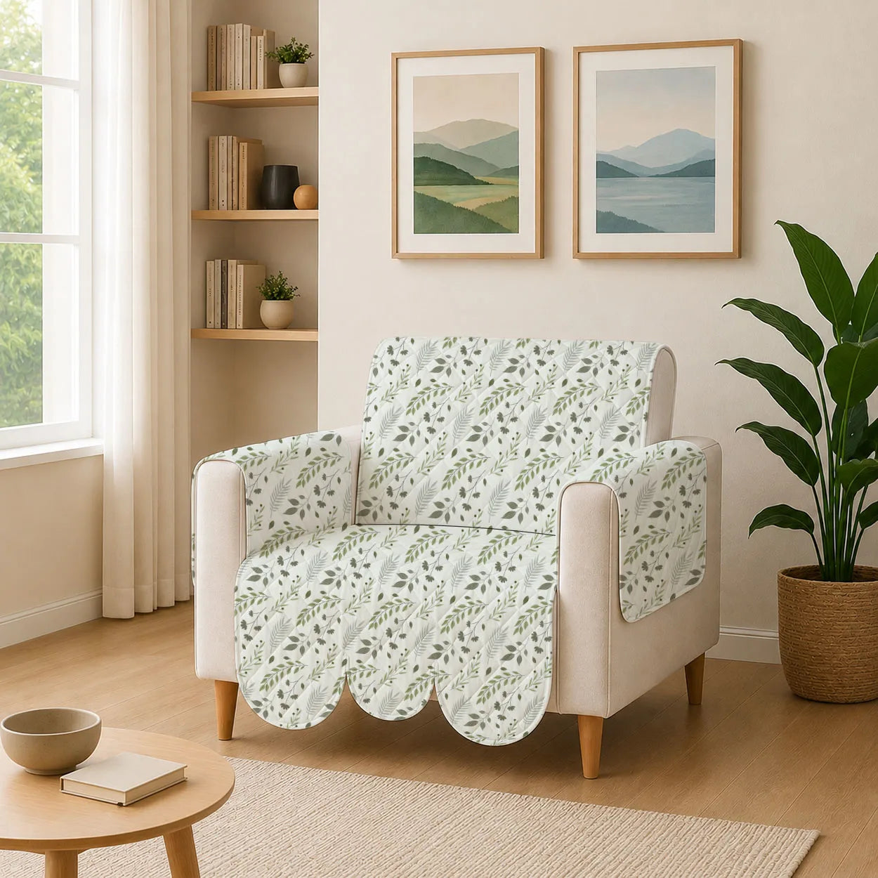 1 Seater Sofa Cover with Non Slip Base (Size A (55 cm), Lush Canopy, Petals)