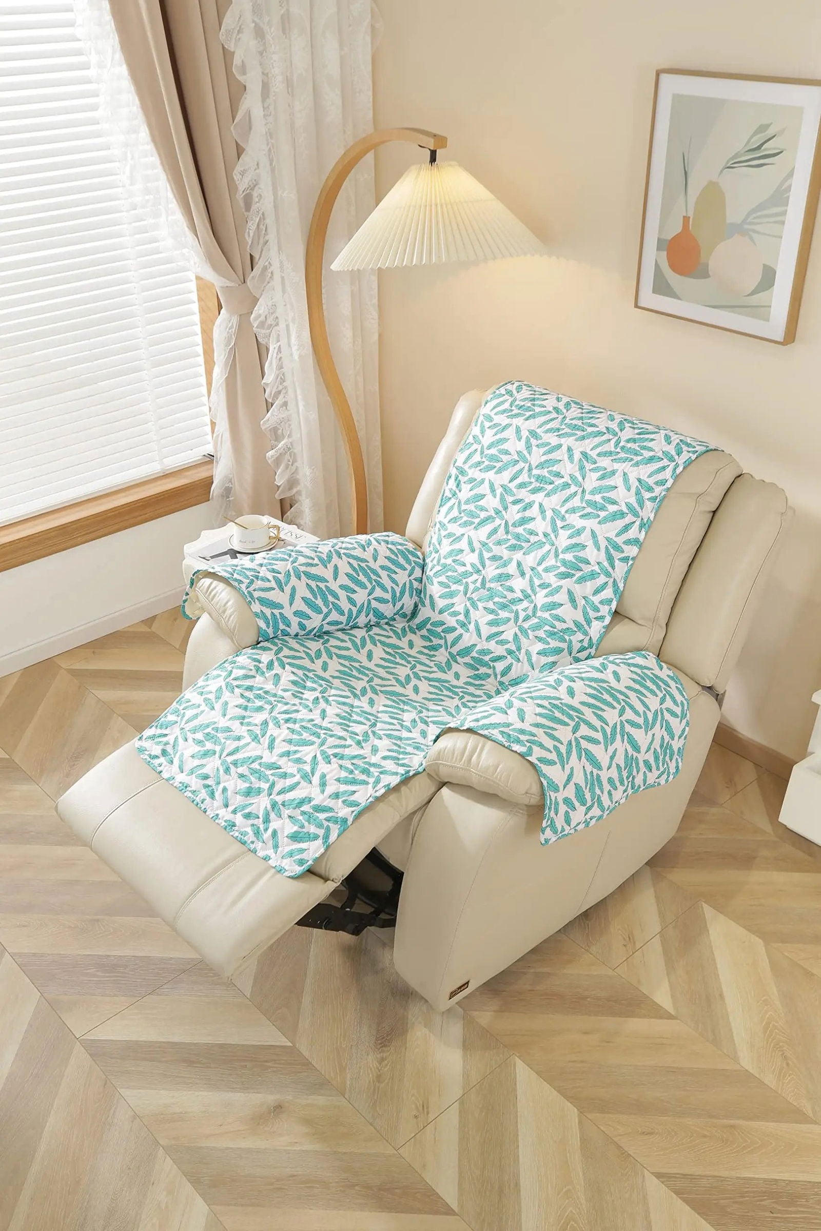1 Seater Recliner Sofa Cover with Elastic Strap (Size A (55 cm), Floral Paradise) - Shades of Mom