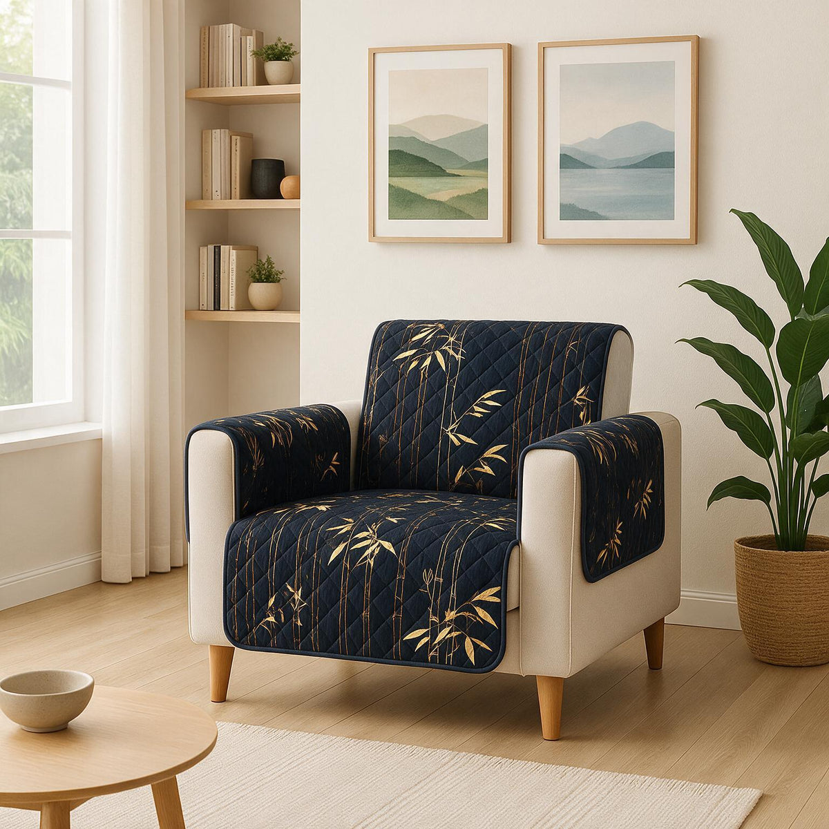 1 Seater Sofa Cover | Non Slip Base | Midnight Bamboo