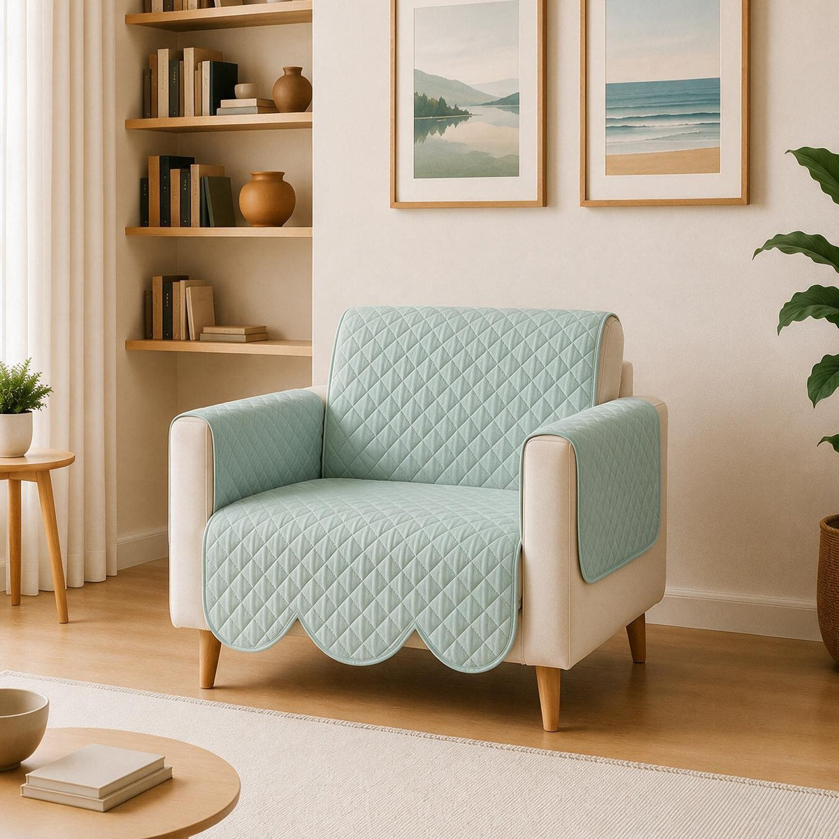 1 Seater Sofa Cover | Non Slip Base | Spring Valley | Scallops