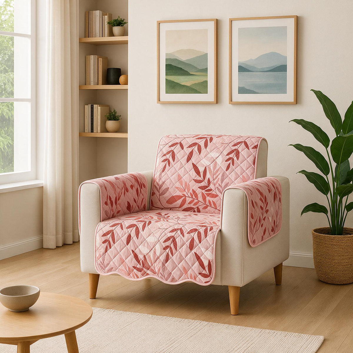 1 Seater Sofa Cover | Non Slip Base | Blush Bloom | Waves