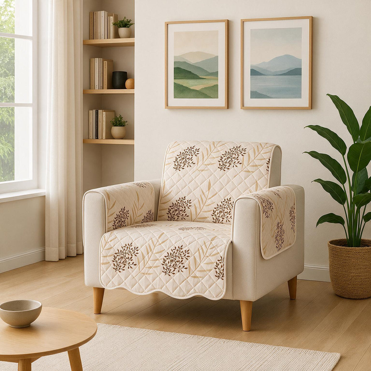 1 Seater Sofa Cover | Non Slip Base | Fallen Leaves | Waves