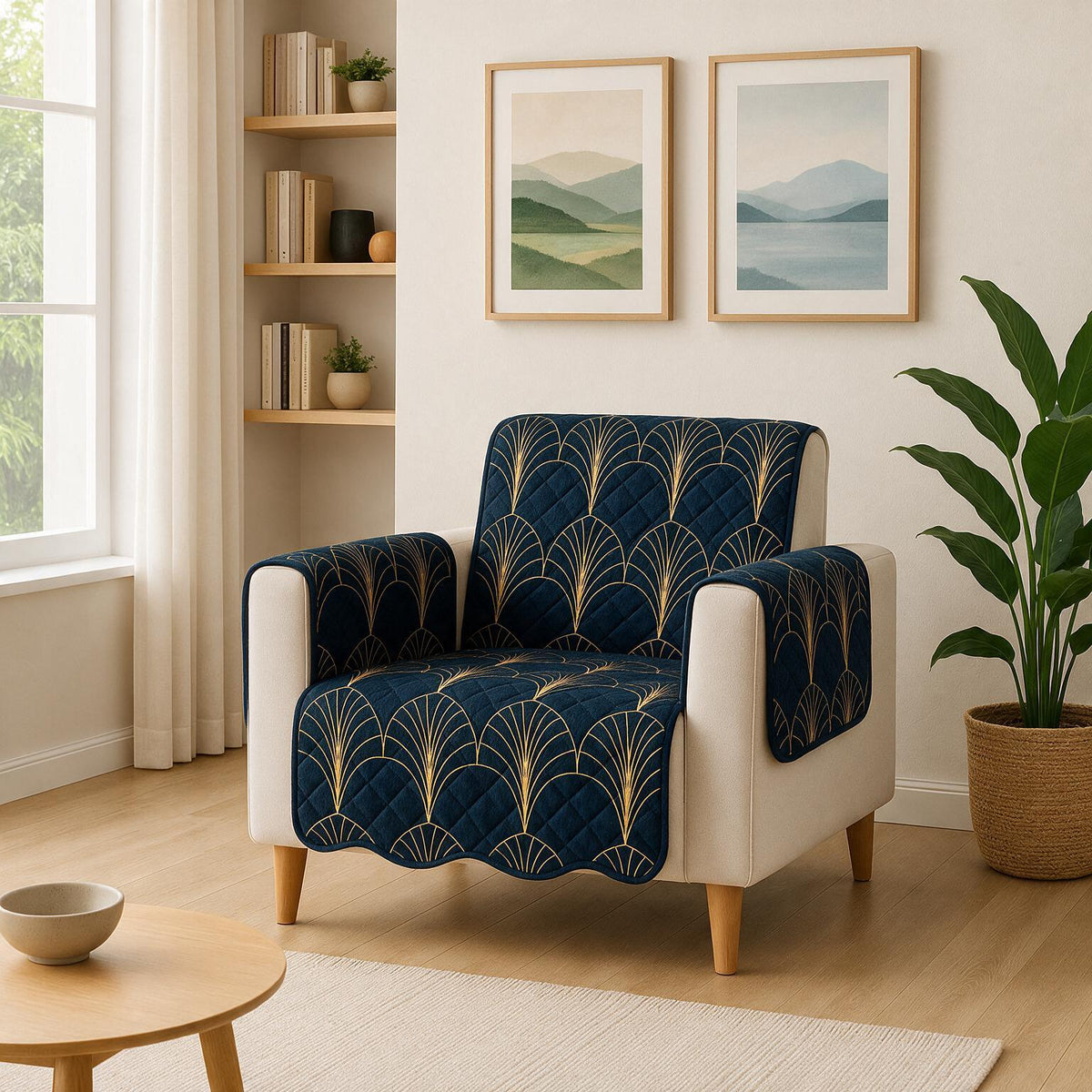 1 Seater Sofa Cover | Non Slip Base | Imperial Dynasty | Waves