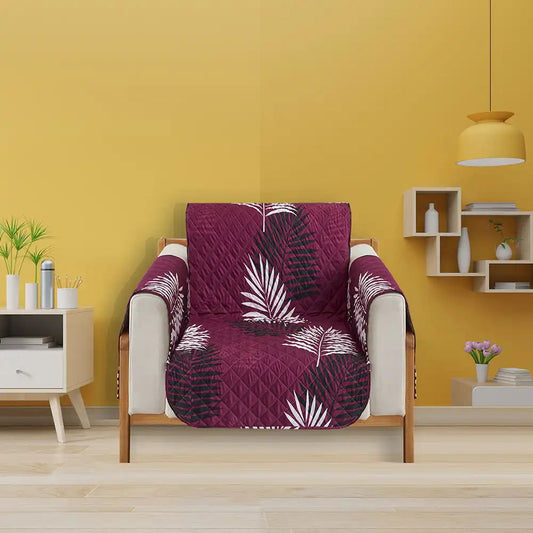 1 Seater Sofa Cover with Elastic Strap (Size A (55 cm), Fierce Leaflets) - Shades of Mom