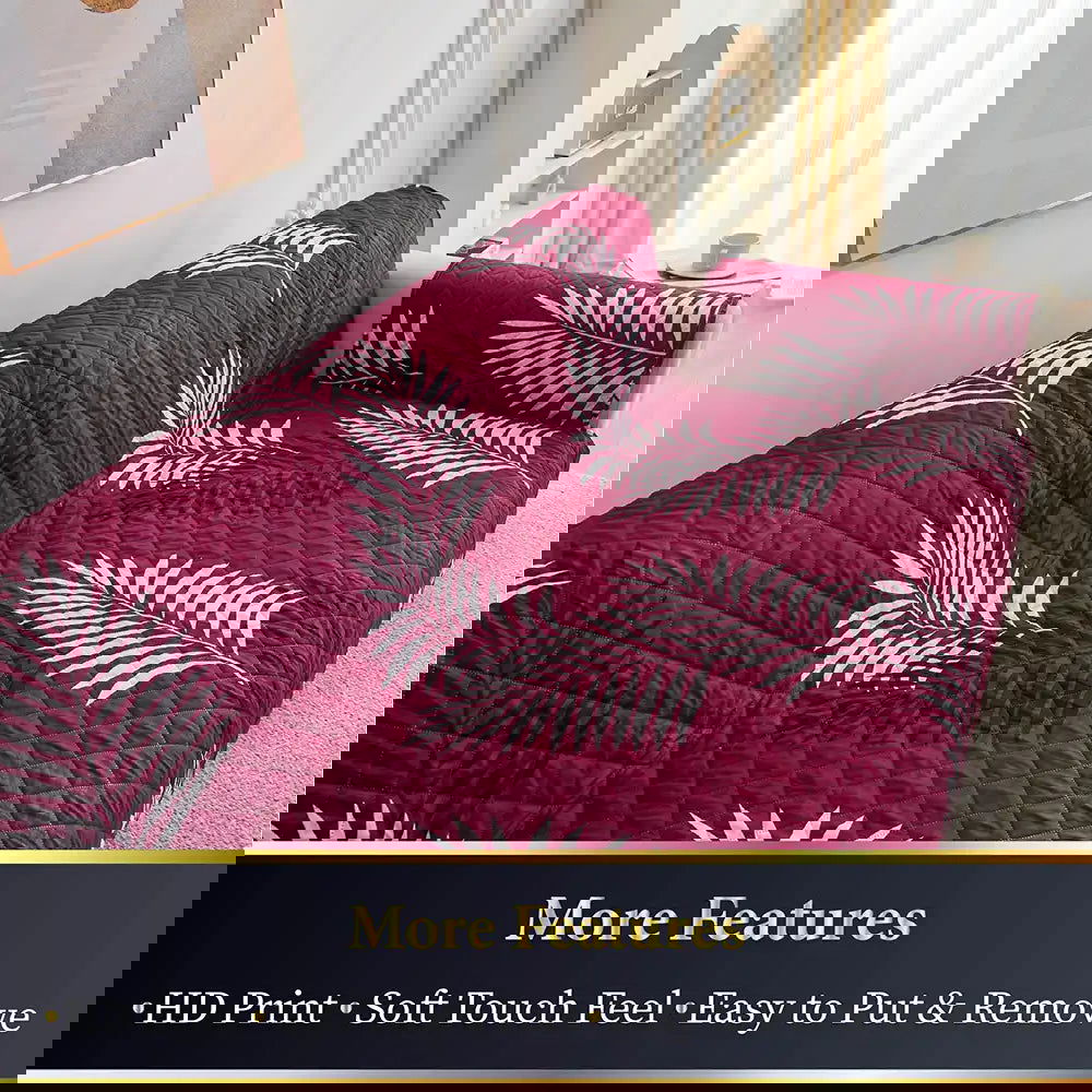1 Seater Sofa Cover with Elastic Strap (Size A (55 cm), Fierce Leaflets) - Shades of Mom