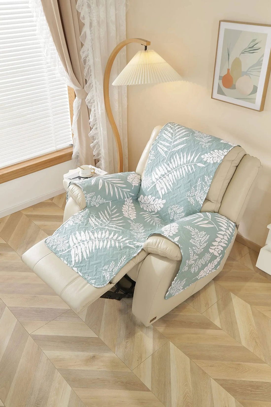 1 Seater Sofa Cover with Elastic Strap (Size A (55 cm), Warm Leaves) - Shades of Mom
