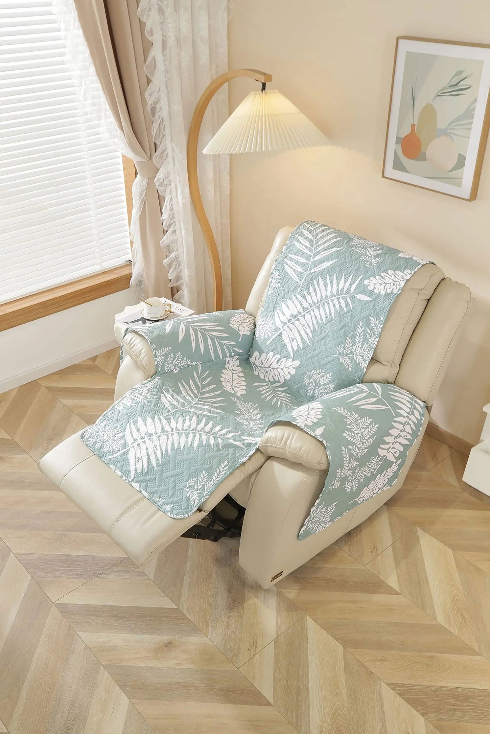 1 Seater Sofa Cover with Elastic Strap (Size A (55 cm), Warm Leaves) - Shades of Mom