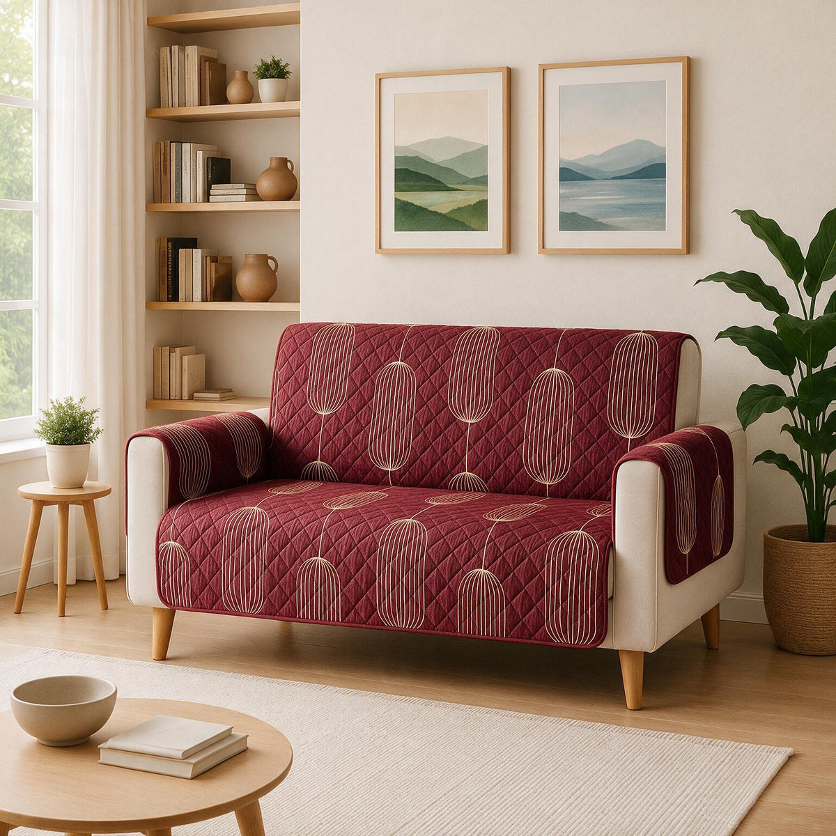 2 Seater Sofa Cover | Non Slip Base | Burgundy Lantern