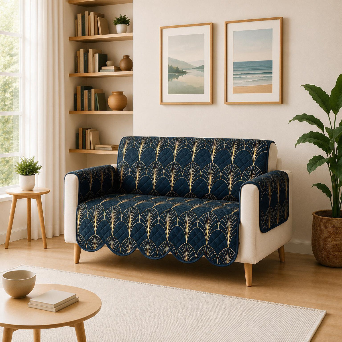 2 Seater Sofa Cover | Non Slip Base | Imperial Dynasty | Scallops