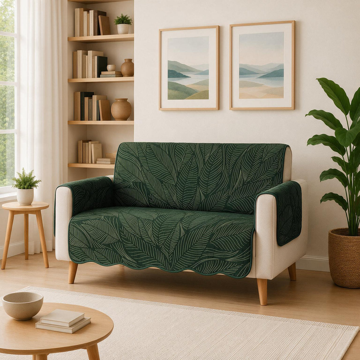 2 Seater Sofa Cover | Non Slip Base | Emerald Whisper | Waves