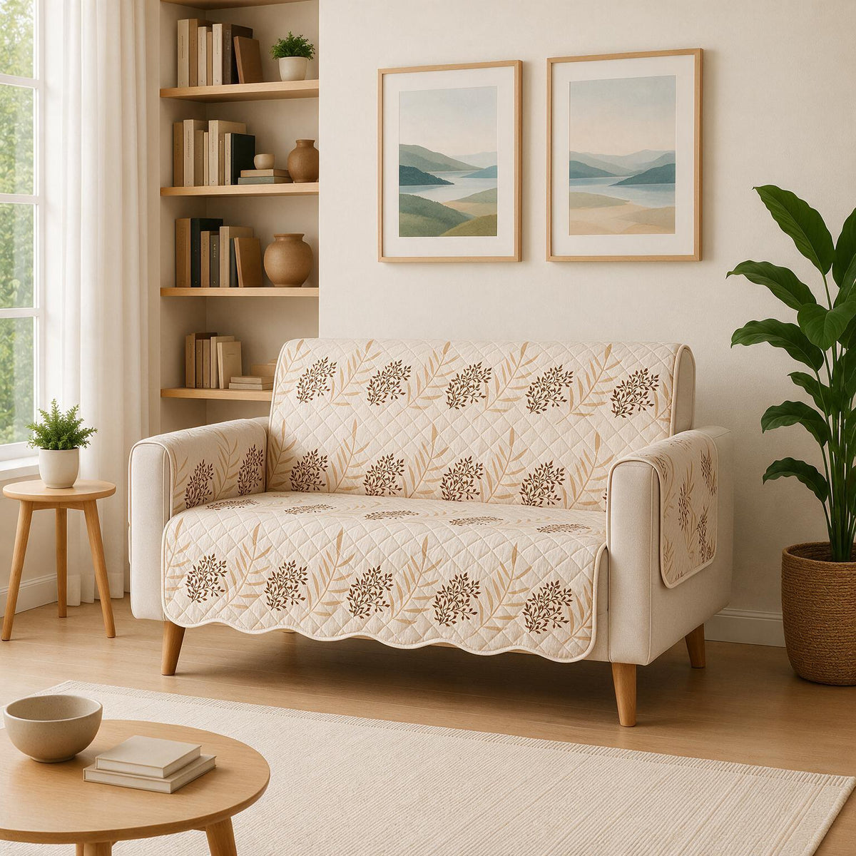 2 Seater Sofa Cover | Non Slip Base | Fallen Leaves | Waves