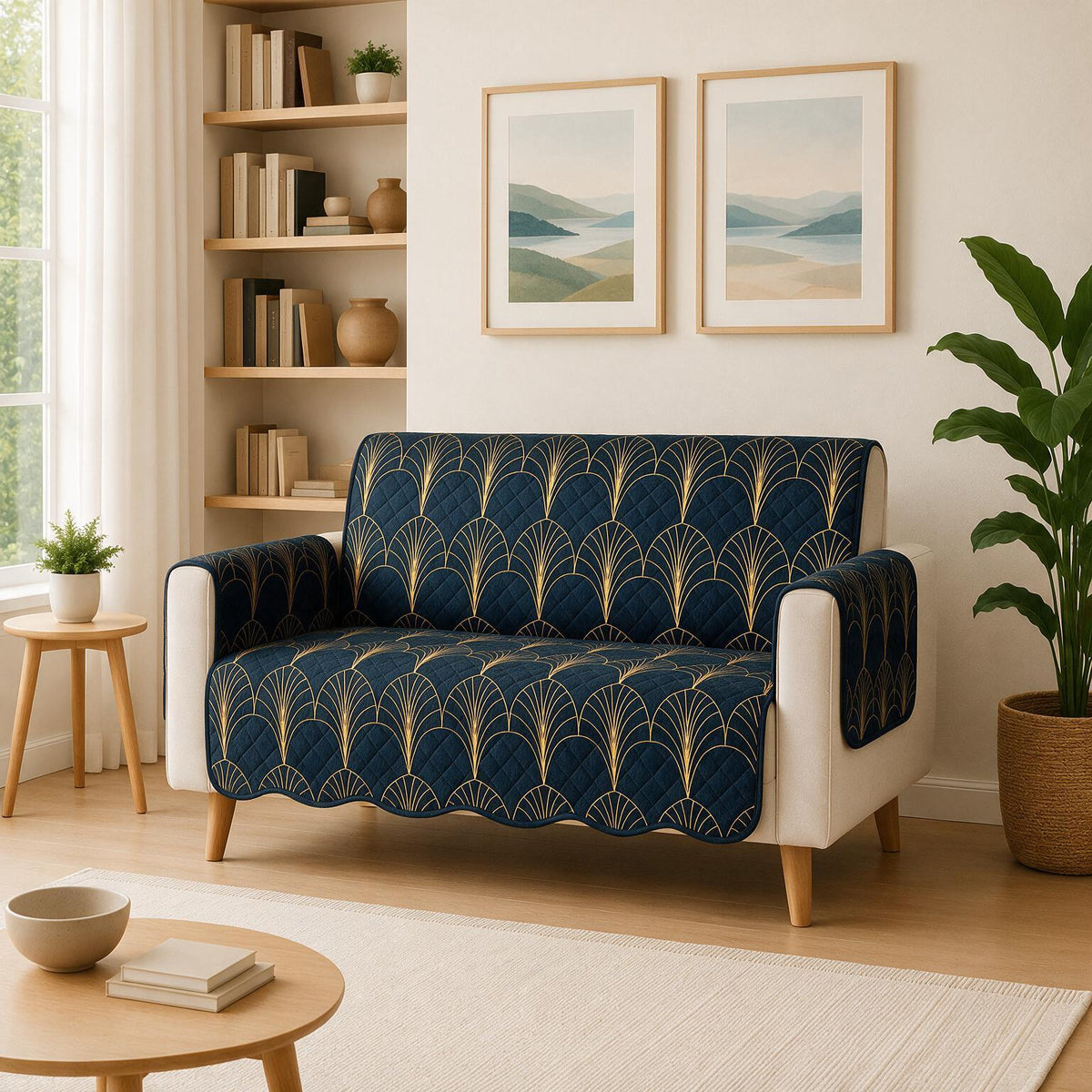 2 Seater Sofa Cover | Non Slip Base | Imperial Dynasty | Waves