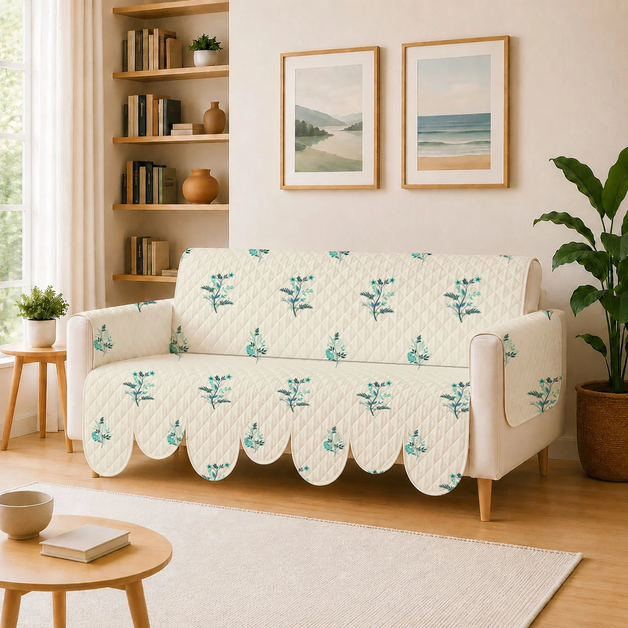 3 Seater Sofa Cover with Non Slip Base (Size C (190 cm), Silent Meadow, Petals)