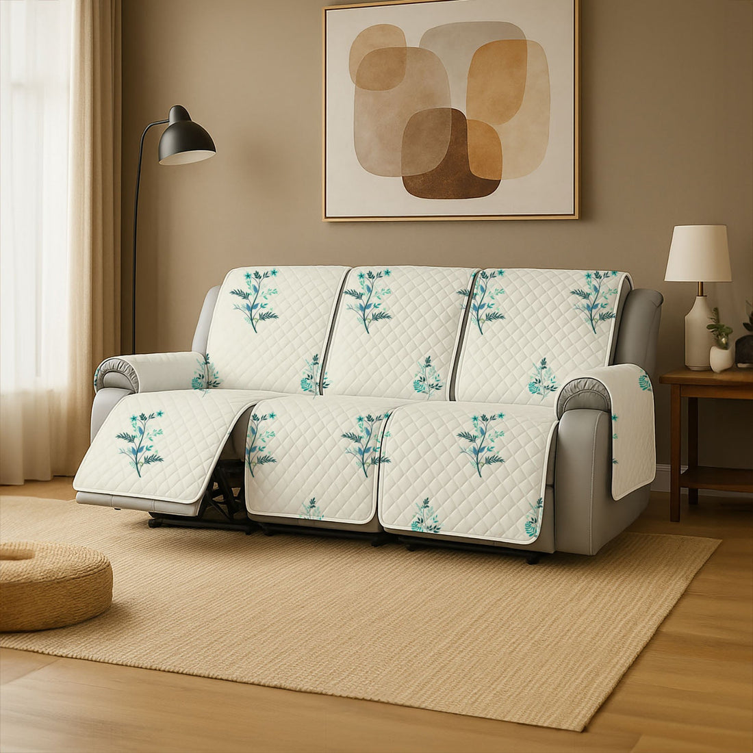 3 Seater Recliner Cover with Non Slip Base Silent Meadow