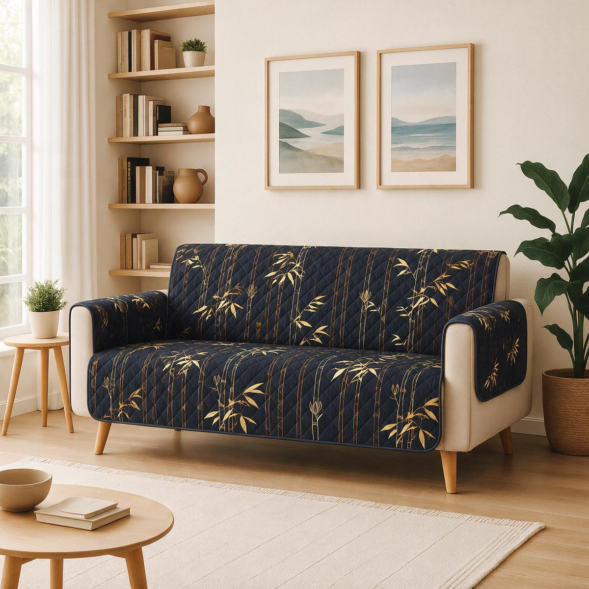 3 Seater Sofa Cover | Non Slip Base | Midnight Bamboo