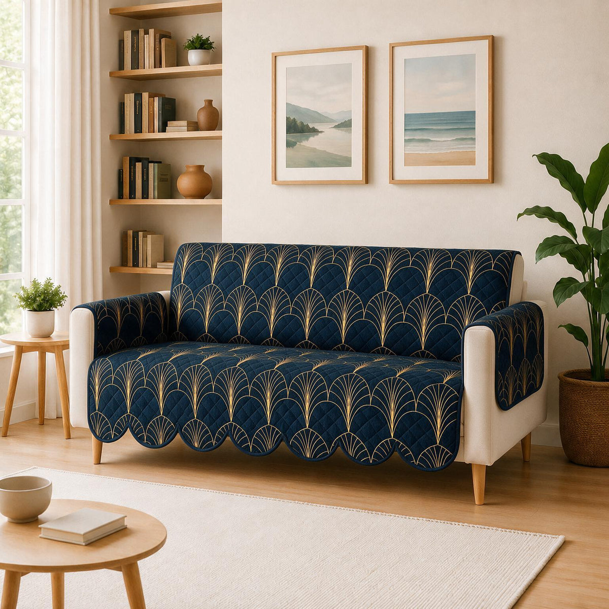 3 Seater Sofa Cover | Non Slip Base | Imperial Dynasty | Scallops