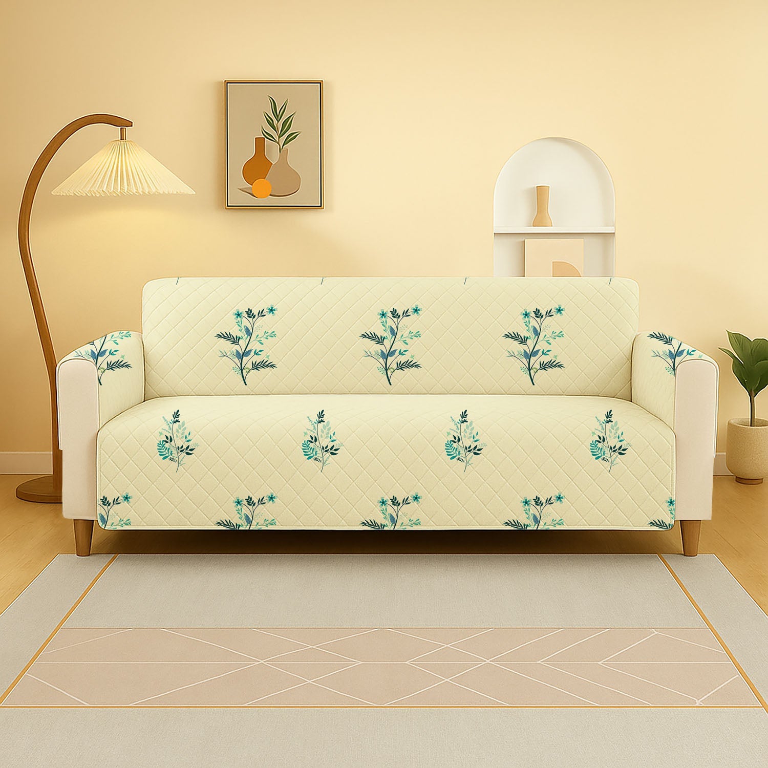 3 Seater Sofa Cover with Non Slip Base Silent Meadow