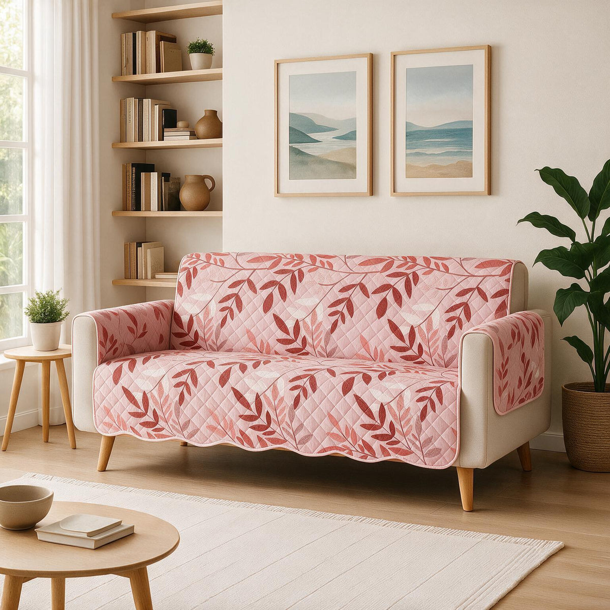 3 Seater Sofa Cover | Non Slip Base | Blush Bloom | Waves