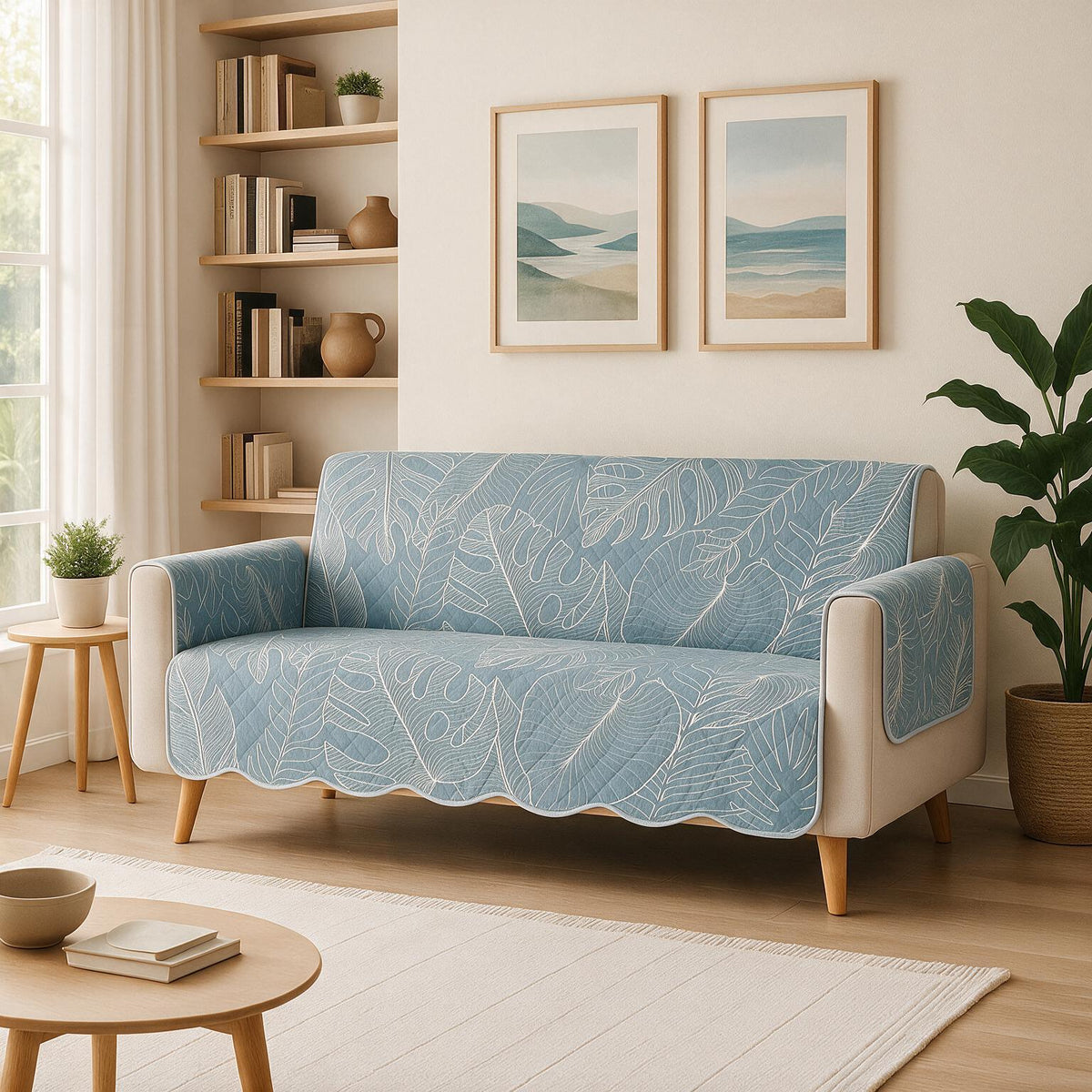 3 Seater Sofa Cover | Non Slip Base | Coastal Breeze | Waves