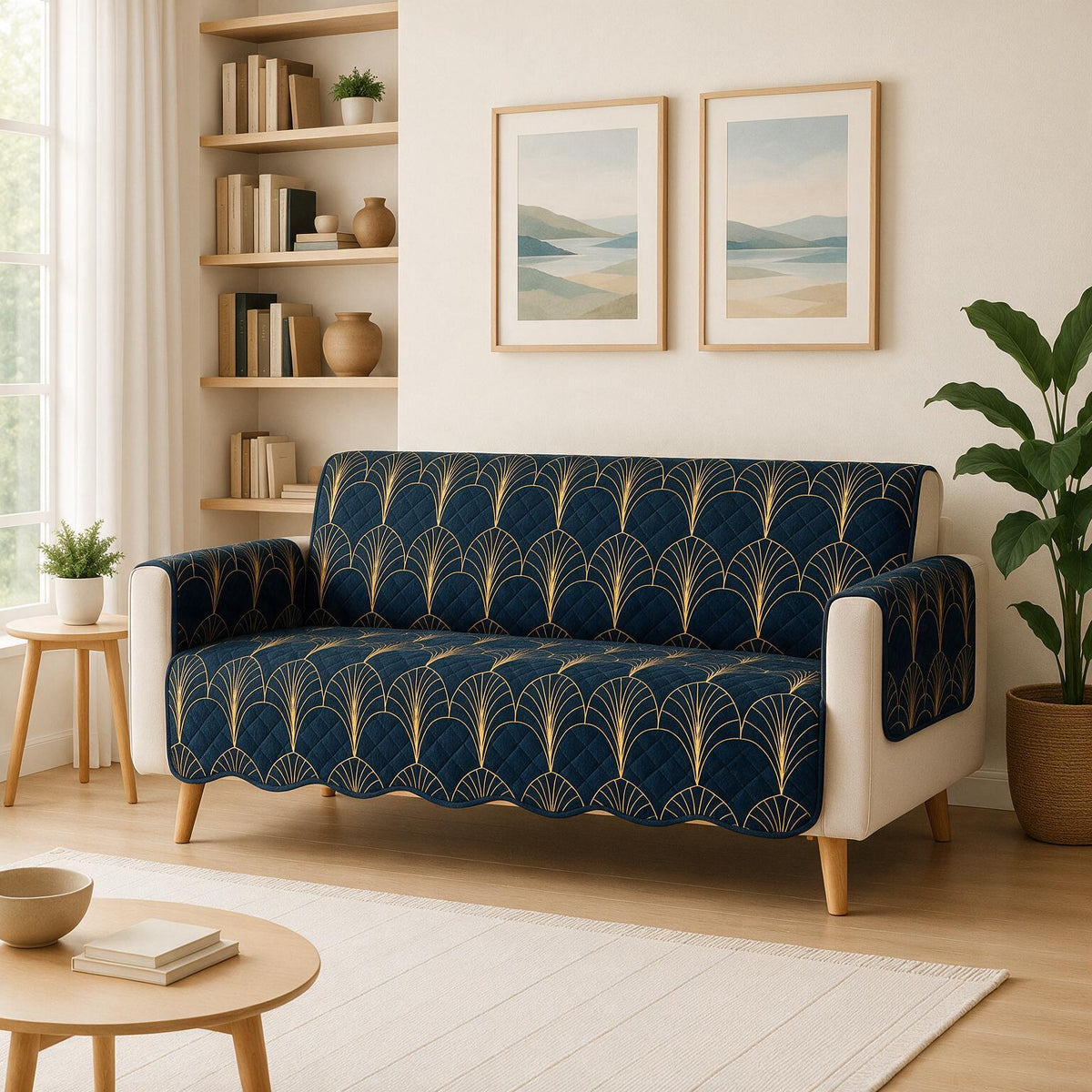 3 Seater Sofa Cover | Non Slip Base | Imperial Dynasty | Waves