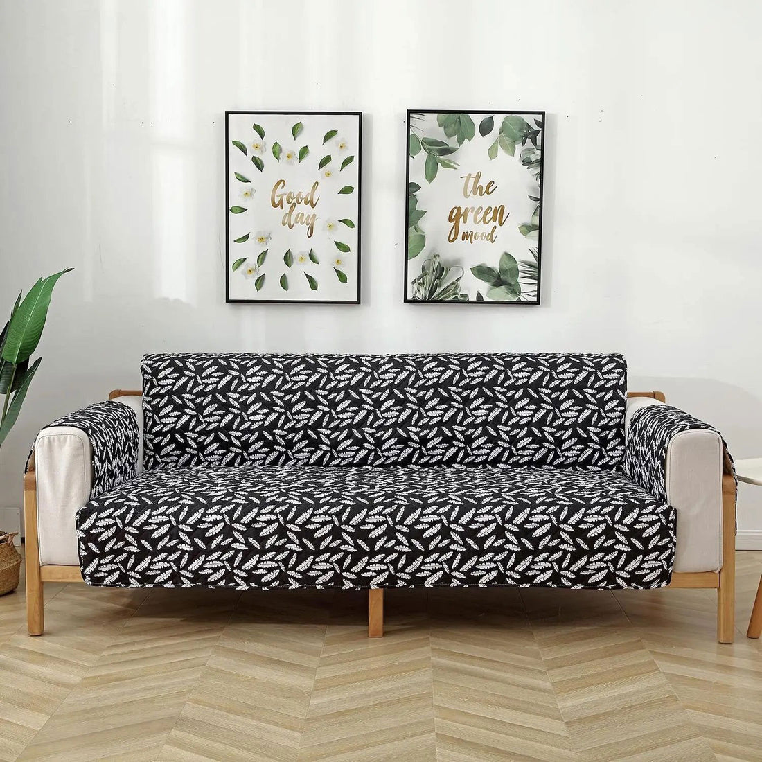 3 Seater Sofa Cover with Elastic Strap (Size C (190 cm), Blooming Leaves) - Shades of Mom