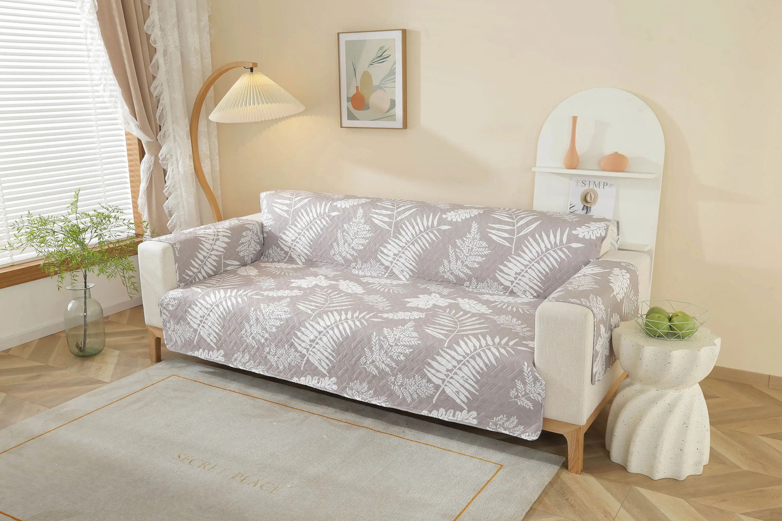 3 Seater Sofa Cover with Elastic Strap (Size C (190 cm), Calm Breeze) - Shades of Mom