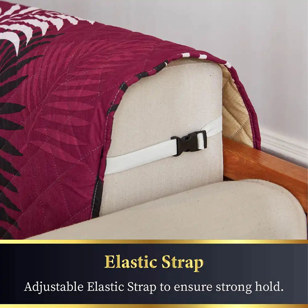 3 Seater Sofa Cover with Elastic Strap (Size C (190 cm), Fierce Leaflets) - Shades of Mom