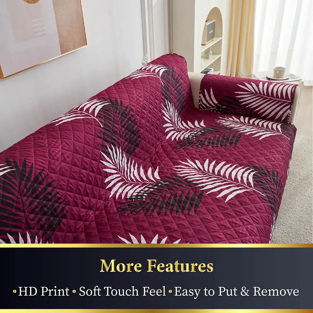 3 Seater Sofa Cover with Elastic Strap (Size C (190 cm), Fierce Leaflets) - Shades of Mom