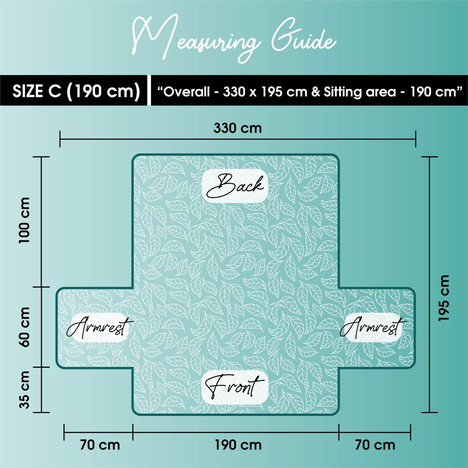 3 Seater Sofa Cover with Non Slip Base (Size C (190 cm), Floral Paradise, Waves)