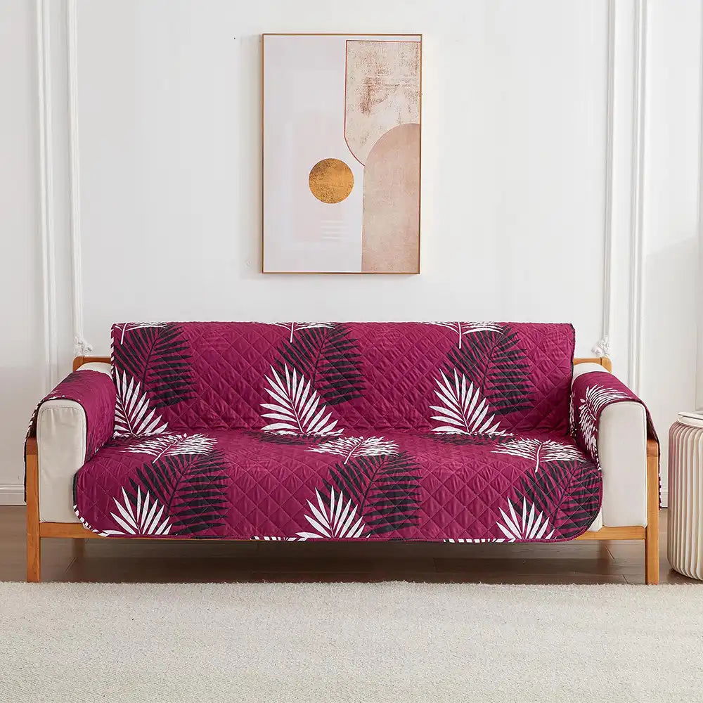 4 Seater Sofa Cover with Elastic Strap (Size D (220 cm), Fierce Leaflets) - Shades of Mom