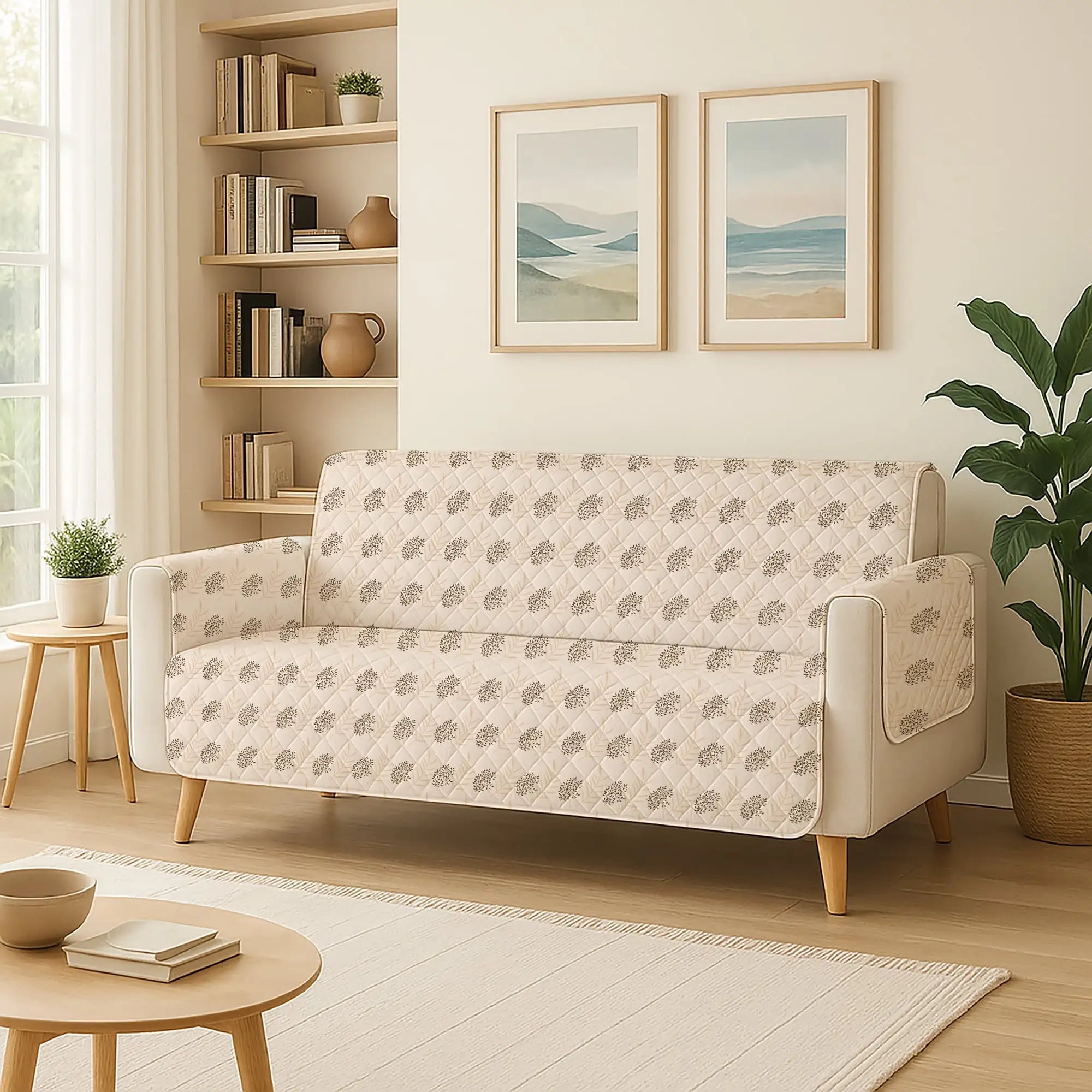 2 Seater Sofa Cover with Non Slip Base (Size B (130 cm), Fallen Leaves)