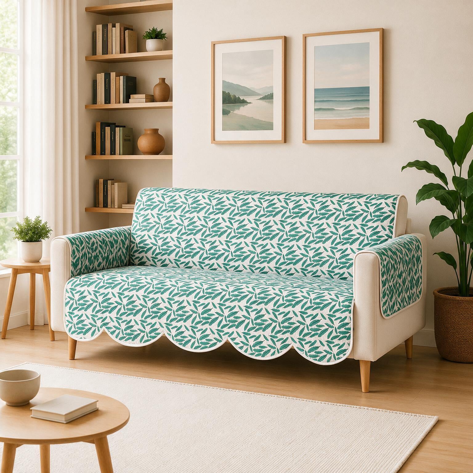 3 Seater Sofa Cover | Non Slip Base | Floral Paradise | Scallops