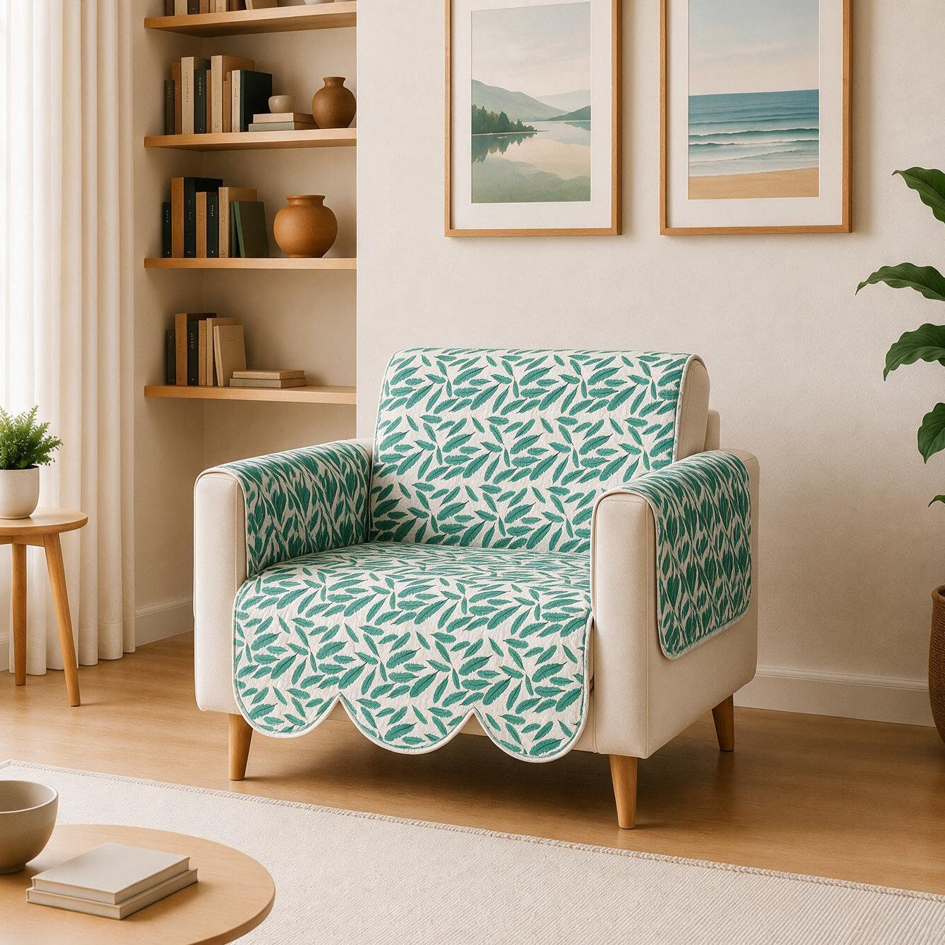 1 Seater Sofa Cover | Non Slip Base | Floral Paradise | Scallops