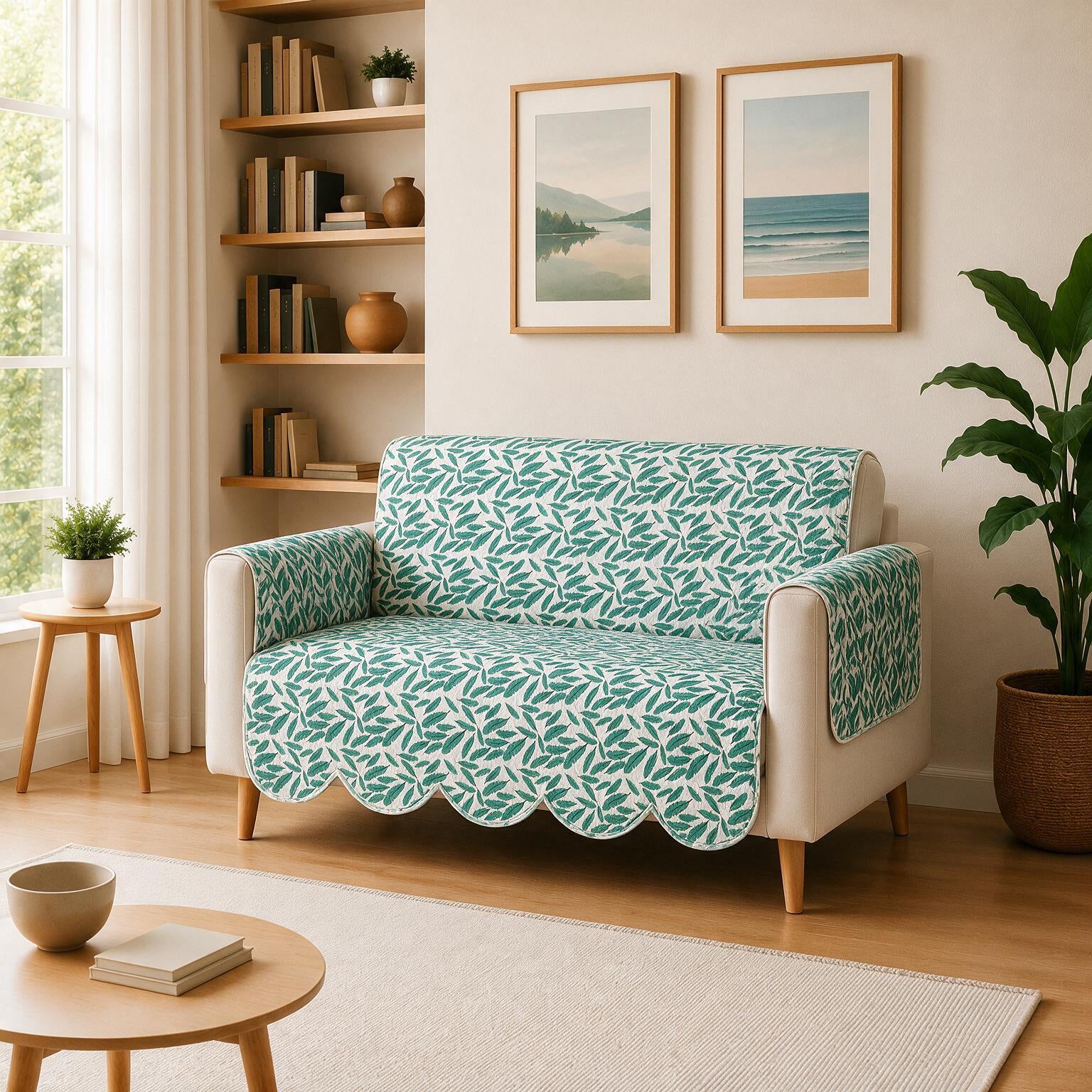 2 Seater Sofa Cover | Non Slip Base | Floral Paradise | Scallops