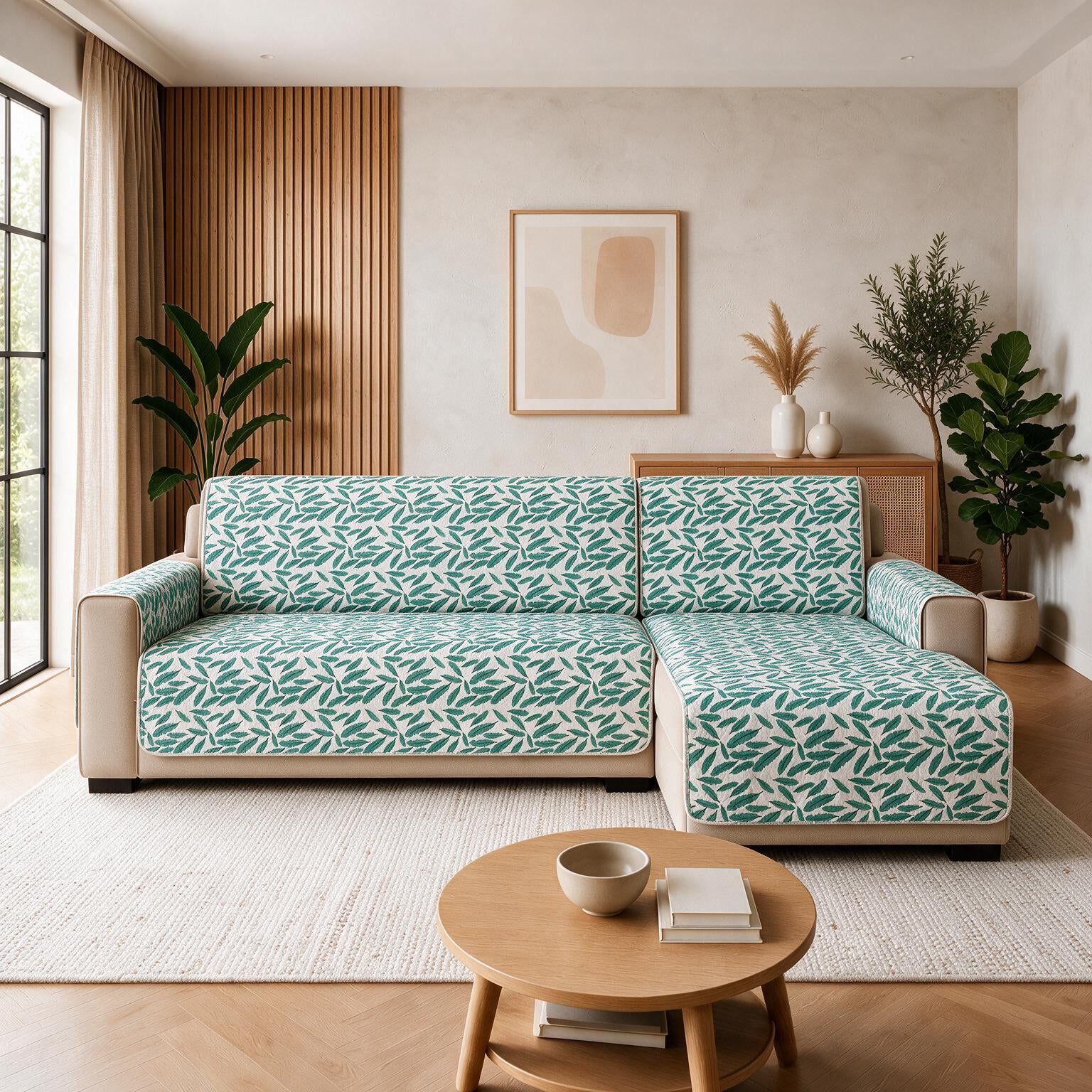 L-Shape Sofa Cover | Right-Facing Chaise | Non Slip Base | Floral Paradise