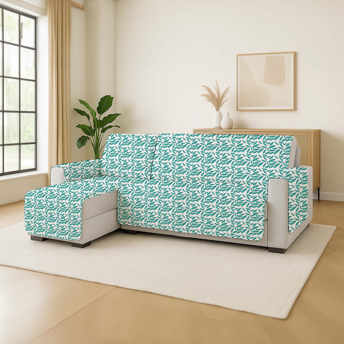 L-Shape Sofa Cover with Non Slip Base Floral Paradise
