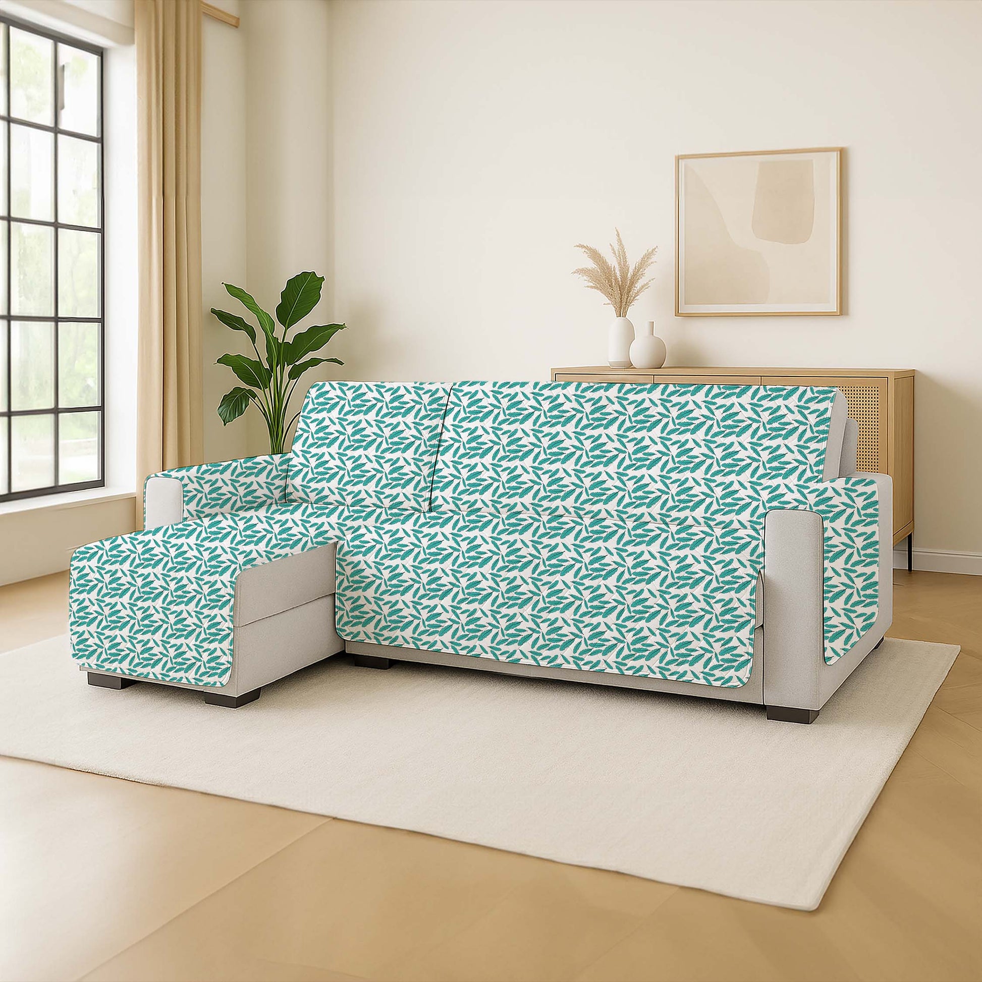 L-Shape Sofa Cover with Non Slip Base Floral Paradise
