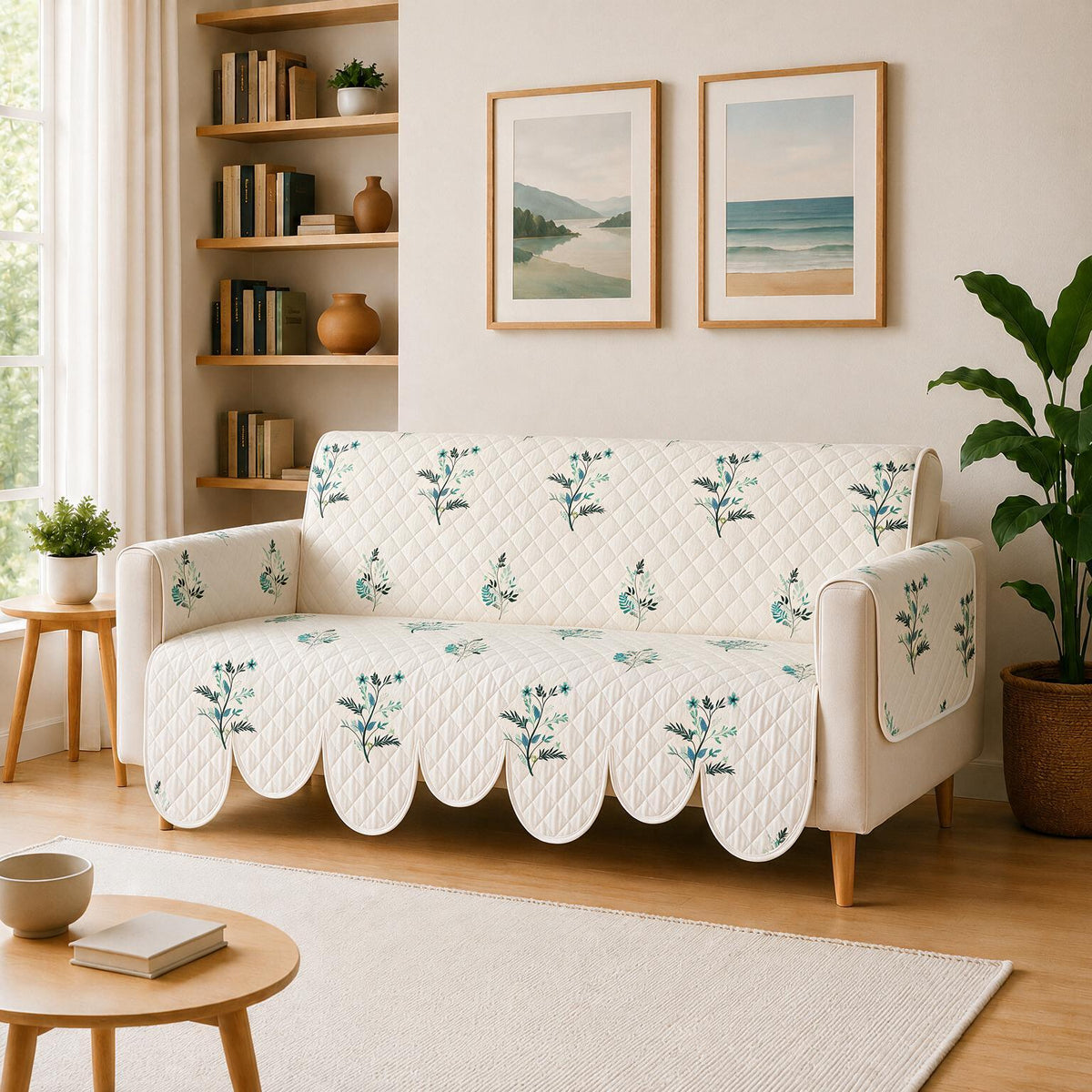 3 Seater Sofa Cover | Non Slip Base | Silent Meadow | Petals