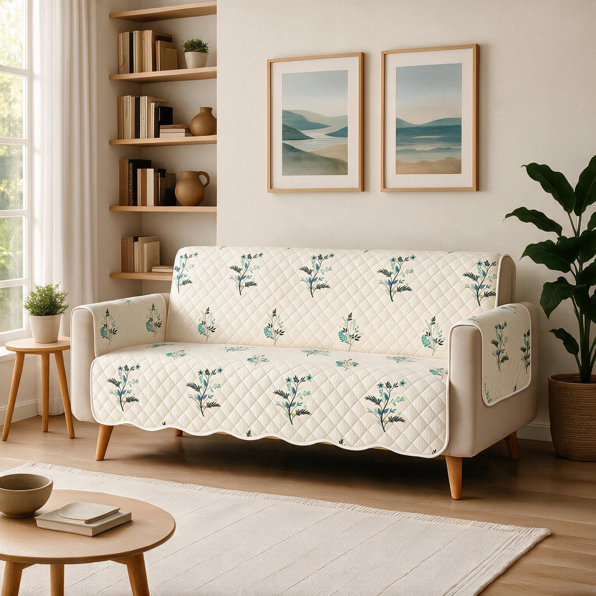 3 Seater Sofa Cover | Non Slip Base | Silent Meadow | Waves