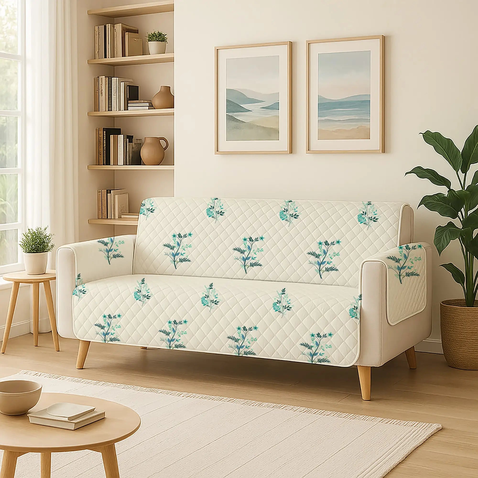 2 Seater Sofa Cover with Non Slip Base (Size B (130 cm), Silent Meadow)