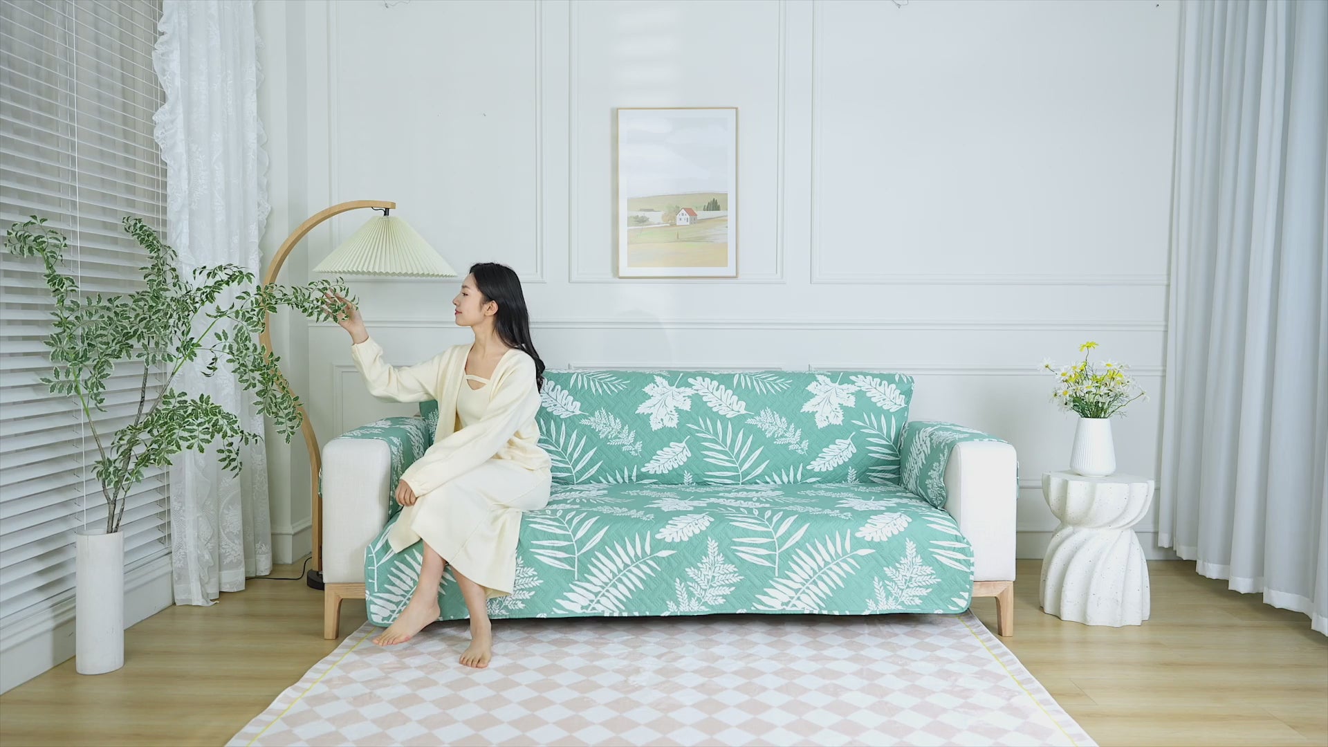 2 Seater Sofa Cover with Elastic Strap (Size B (130 cm), Warm Leaves)